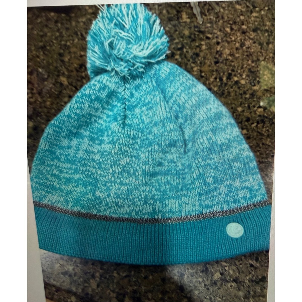 Champion C9 Turquoise Space Dye Knit Beanie Pom Pom Fleece Lined Winter Hat